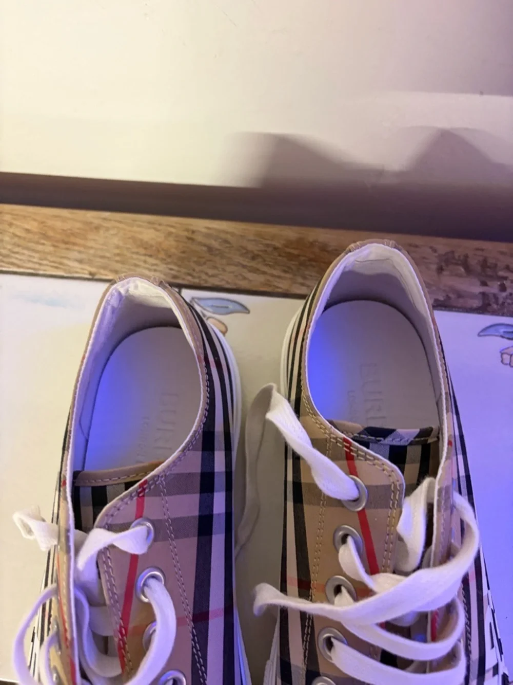 Burberry Logo Print Vintage Check Cotton Low Top Sneakers EU 39.5 US Women’s 9 - Picture 7 of 15